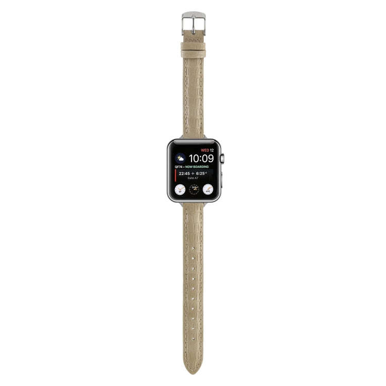For Apple Watch Series 3 42mm Slim Crocodile Leather Watch Band(Khaki)