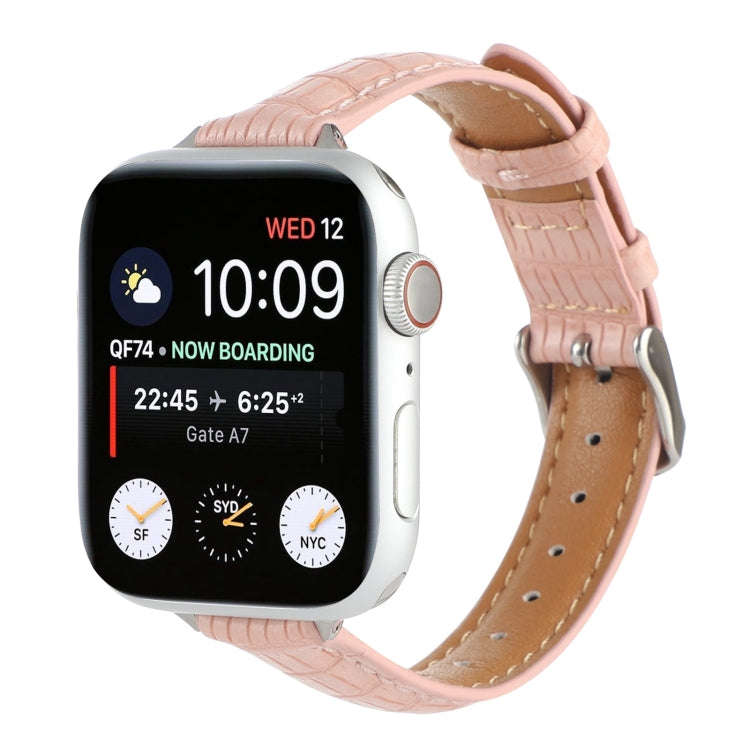 For Apple Watch 42mm Slim Crocodile Leather Watch Band(Pink)