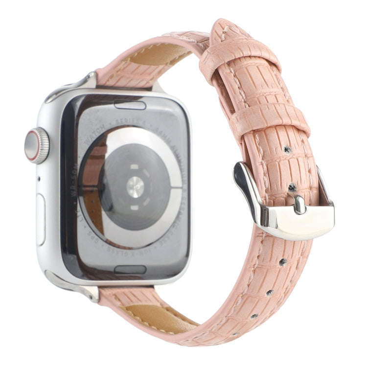 For Apple Watch 42mm Slim Crocodile Leather Watch Band(Pink)