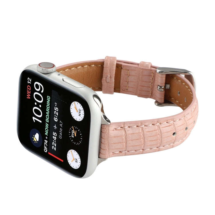 For Apple Watch 42mm Slim Crocodile Leather Watch Band(Pink)