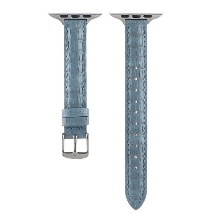 For Apple Watch 42mm Slim Crocodile Leather Watch Band(Light Blue)