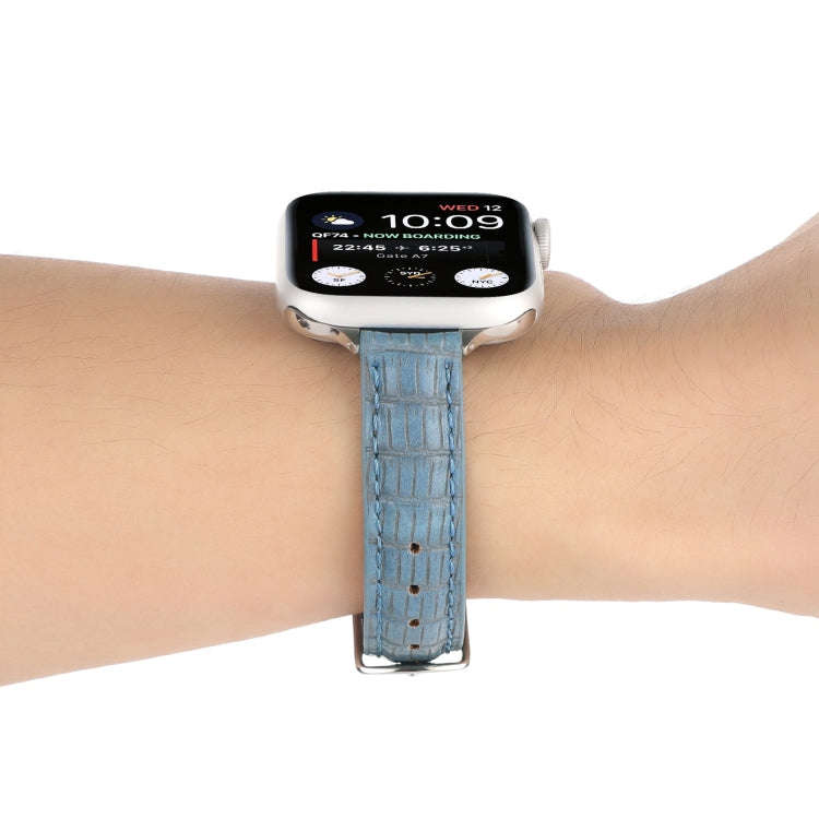 For Apple Watch 42mm Slim Crocodile Leather Watch Band(Light Blue)