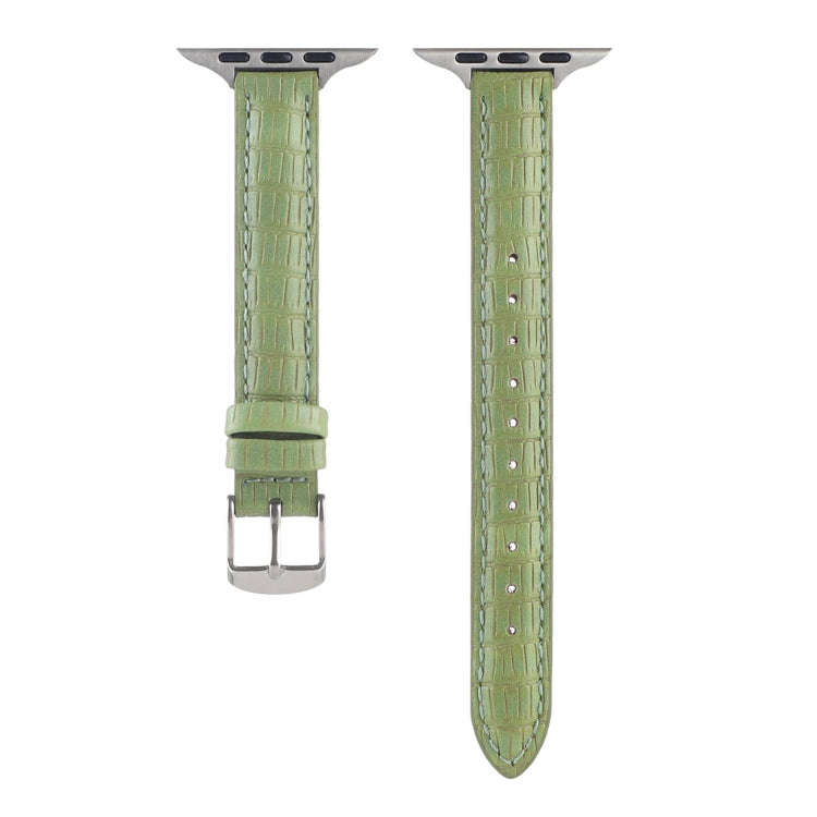 For Apple Watch 42mm Slim Crocodile Leather Watch Band(Light Green)