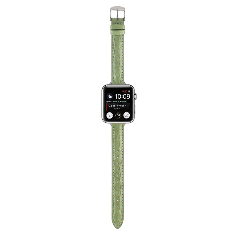 For Apple Watch 42mm Slim Crocodile Leather Watch Band(Light Green)