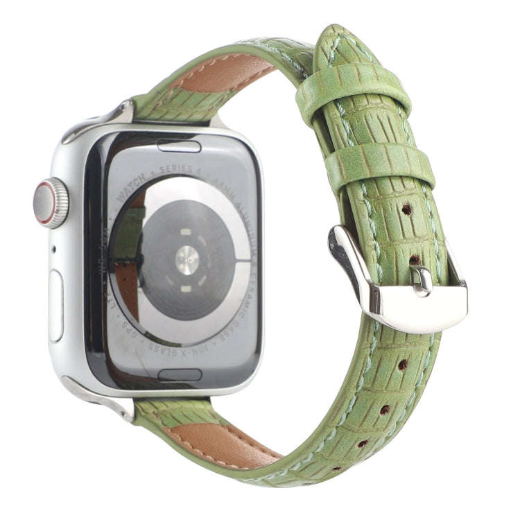 For Apple Watch 42mm Slim Crocodile Leather Watch Band(Light Green)