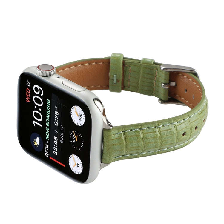 For Apple Watch 42mm Slim Crocodile Leather Watch Band(Light Green)