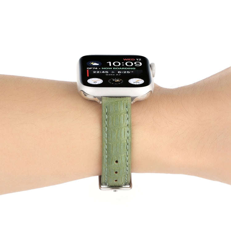 For Apple Watch 42mm Slim Crocodile Leather Watch Band(Light Green)