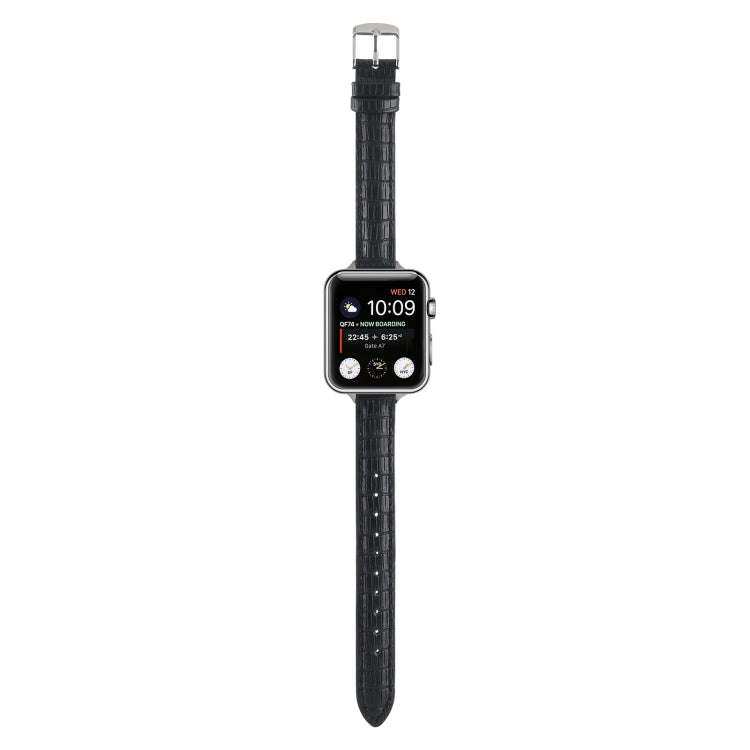 For Apple Watch 42mm Slim Crocodile Leather Watch Band(Black)