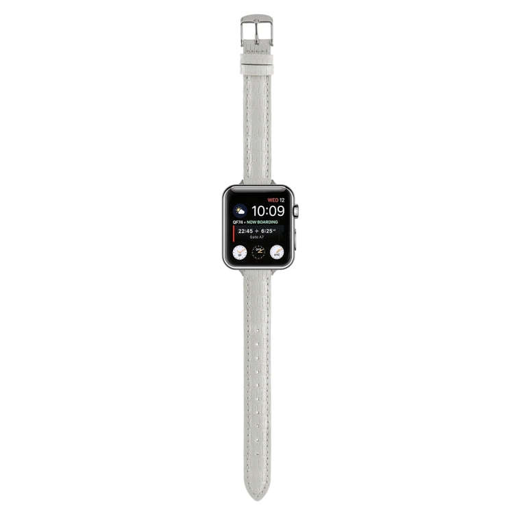 For Apple Watch 42mm Slim Crocodile Leather Watch Band(White)