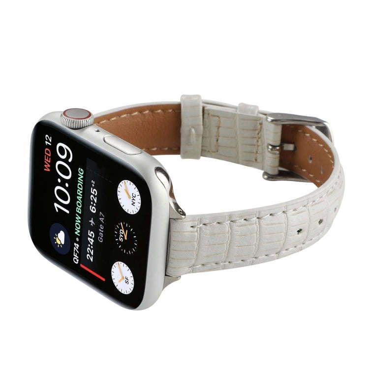 For Apple Watch 42mm Slim Crocodile Leather Watch Band(White)