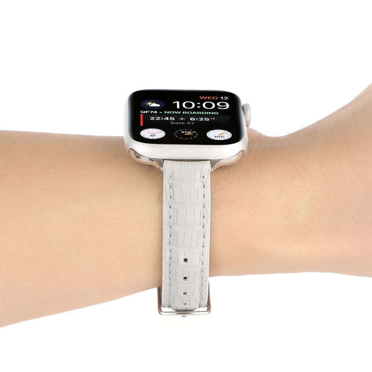 For Apple Watch 42mm Slim Crocodile Leather Watch Band(White)