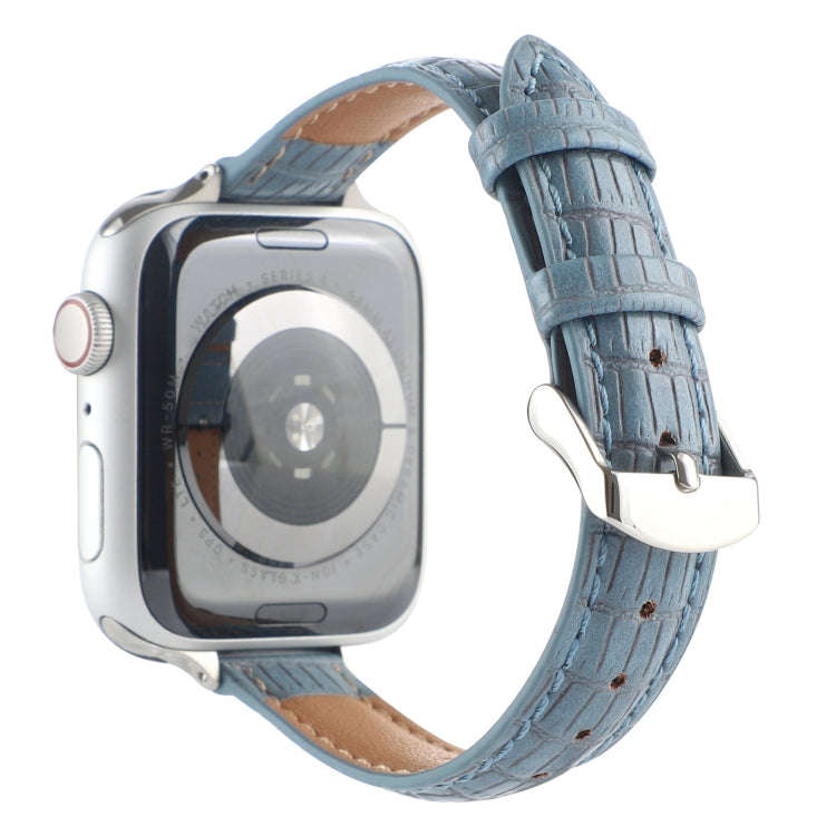 For Apple Watch 38mm Slim Crocodile Leather Watch Band(Light Blue)