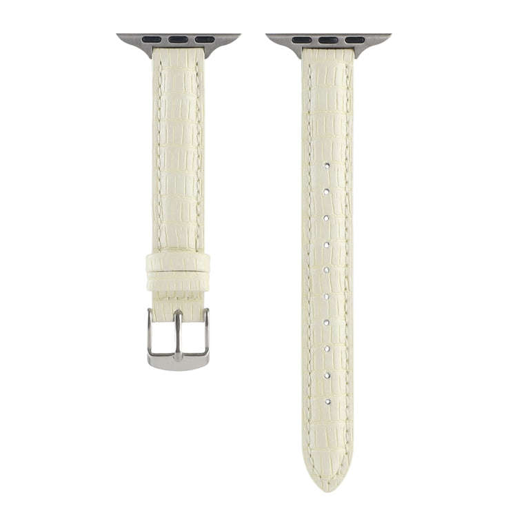 For Apple Watch 38mm Slim Crocodile Leather Watch Band(Beige)