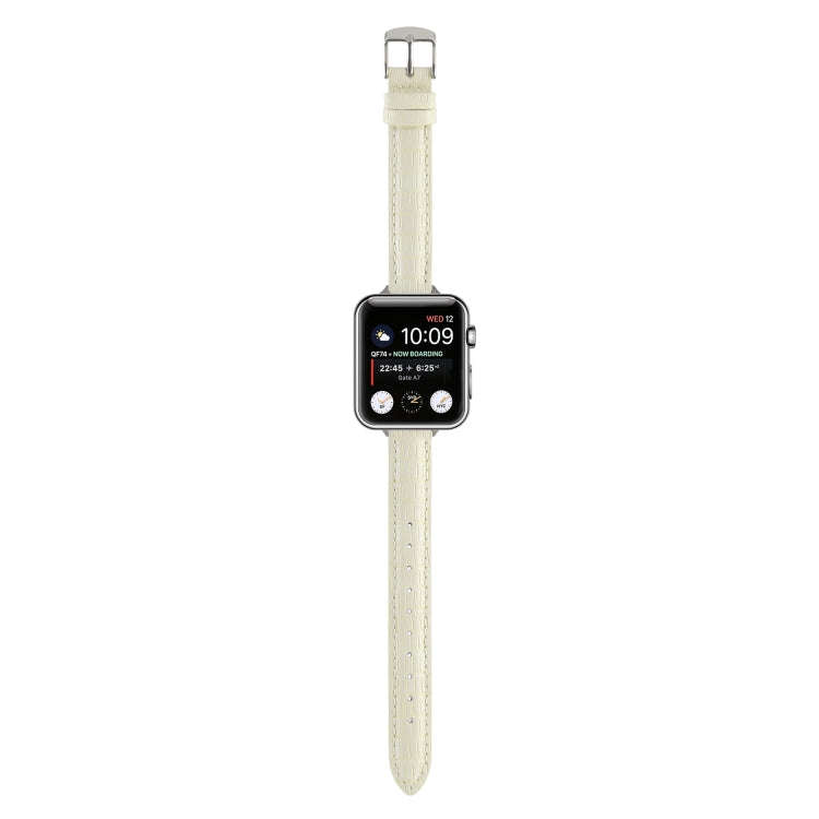 For Apple Watch 38mm Slim Crocodile Leather Watch Band(Beige)