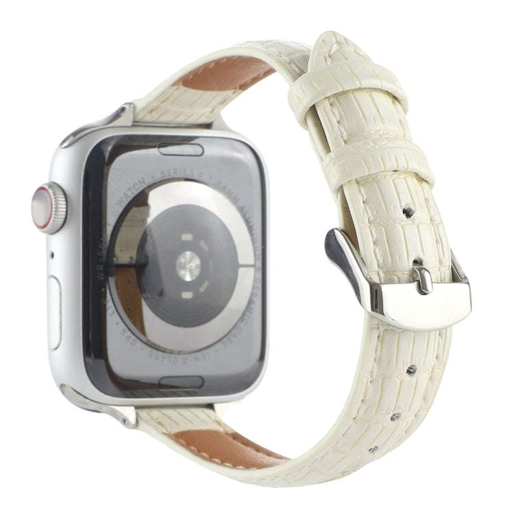 For Apple Watch 38mm Slim Crocodile Leather Watch Band(Beige)