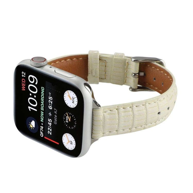 For Apple Watch 38mm Slim Crocodile Leather Watch Band(Beige)