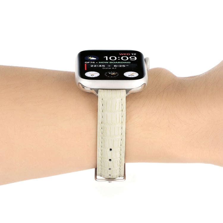 For Apple Watch 38mm Slim Crocodile Leather Watch Band(Beige)