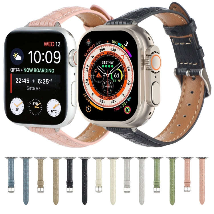 For Apple Watch 42mm Slim Crocodile Leather Watch Band(Light Green)