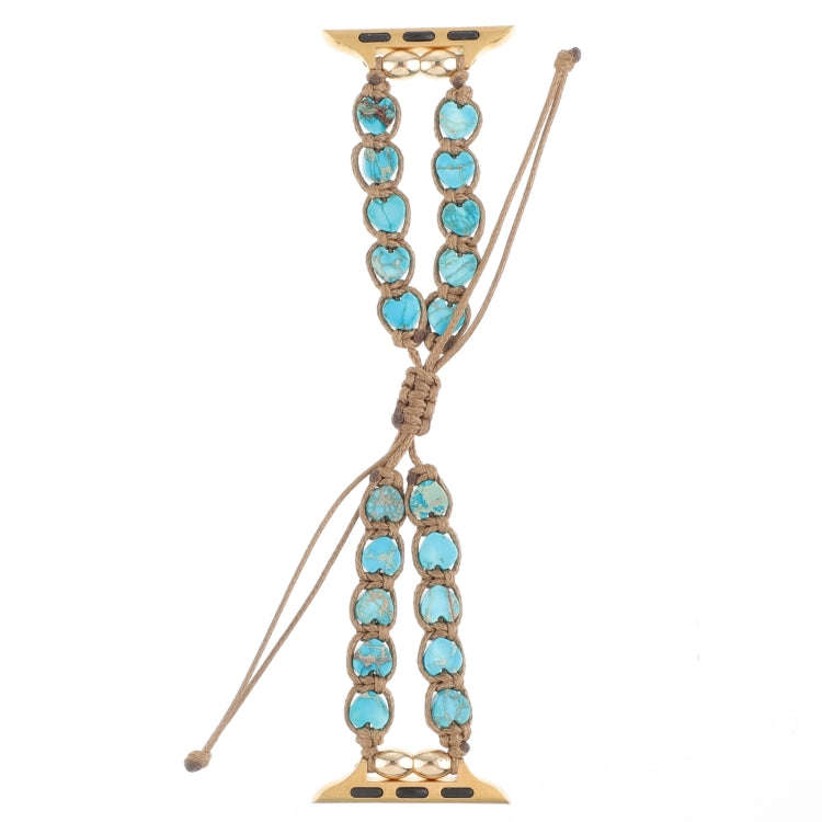 For Apple Watch Series 7 41mm Heart Stones Drawstring Chain Watch Band(Blue)