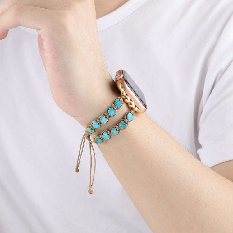 For Apple Watch Series 7 41mm Heart Stones Drawstring Chain Watch Band(Blue)