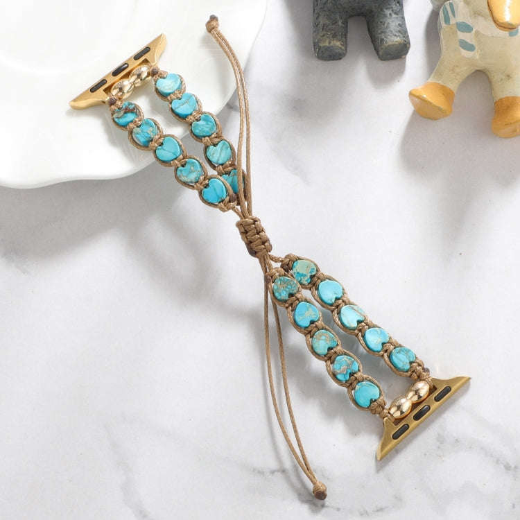 For Apple Watch Series 6 40mm Heart Stones Drawstring Chain Watch Band(Blue)