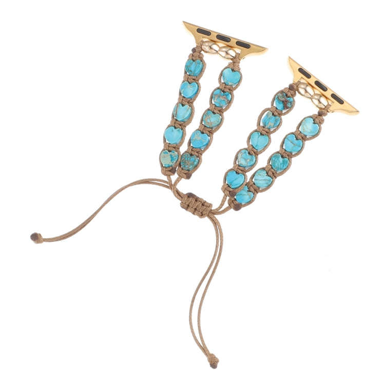 For Apple Watch Series 6 40mm Heart Stones Drawstring Chain Watch Band(Blue)