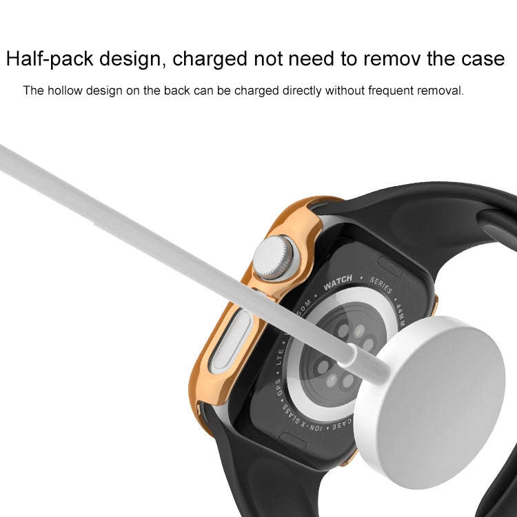 For Apple Watch Series 9 / 8 / 7 45mm Plating Row Diamond Hollow PC Watch Case(Black)