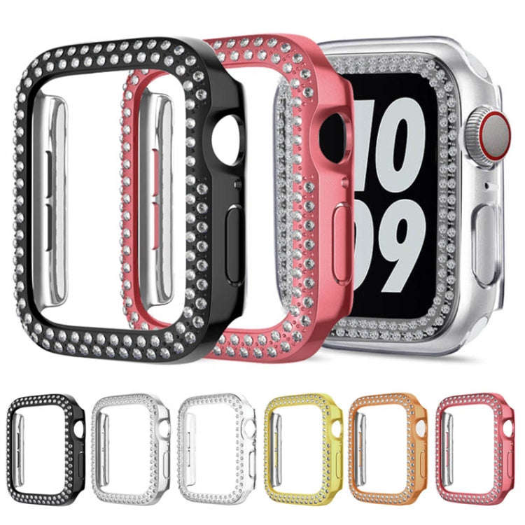 For Apple Watch Series 9 / 8 / 7 45mm Plating Dual-Row Diamond Hollow PC Watch Case(Gold)