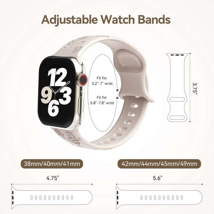 For Apple Watch Series 7 41mm Butterfly Flower Embossed Silicone Watch Band(Starlight)