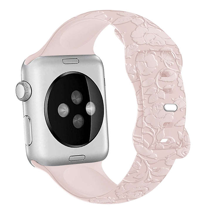 For Apple Watch Series 7 41mm Rose Embossed Silicone Watch Band(Pink)