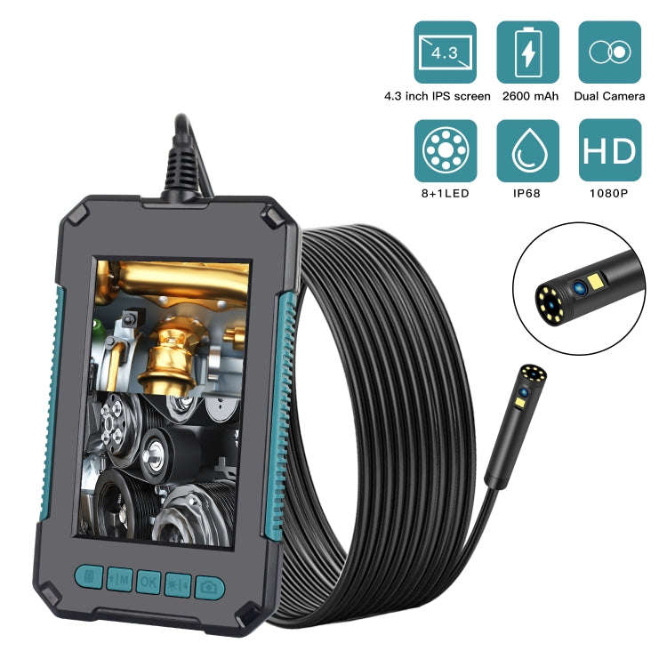 P40 8mm 1080P IP68 Waterproof 4.3 inch Highlight Screen Dual Camera Digital Endoscope, Length:5m ...