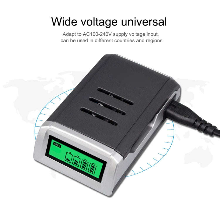 AC 100-240V 4 Slot Battery Charger for AA & AAA Battery, with LCD Display, EU Plug