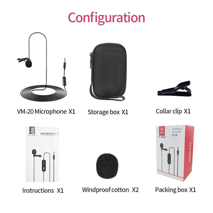 YICHUANG YC-VM20 3.5mm Port Video Recording Omnidirectional Lavalier Microphone, Cable Length: 6m
