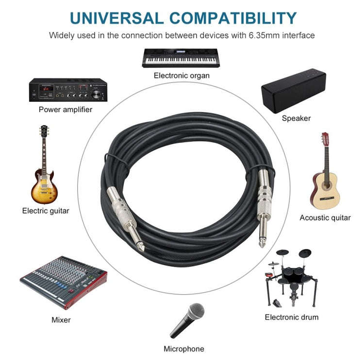 5m  1/4 inch (6.35mm) Male to Male Shielded Jack Mono Plugs Audio Patch Cable