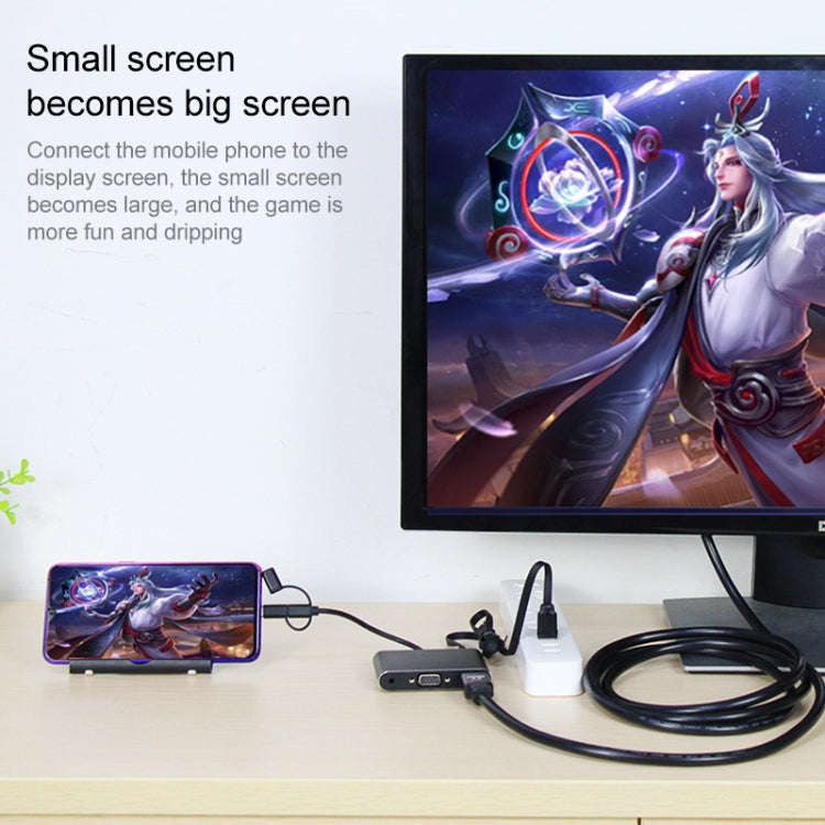 7585B 3 in 1 Micro USB / 8 Pin / Type-C to VGA / HDTV / AV Adapter Mobile HD Screen Player (White)