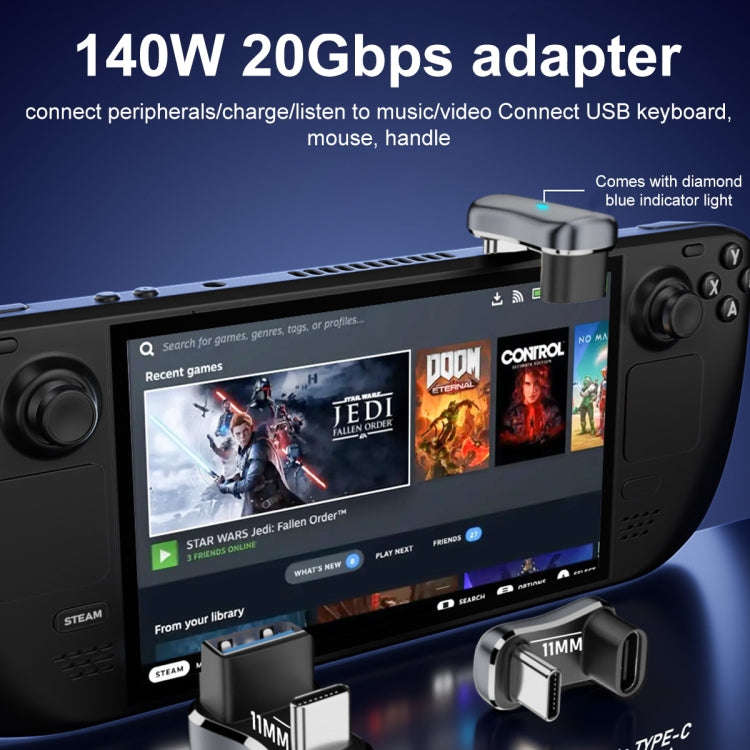 140W 20Gbps USB-C / Type-C Male to USB Female U-shaped Elbow Charging Adapter