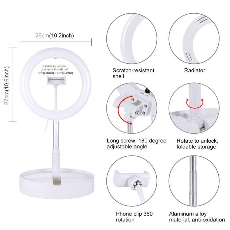 PULUZ 10.2 inch 26cm USB 3 Modes Dimmable Dual Color Temperature LED Curved  Ring Vlogging Selfie...