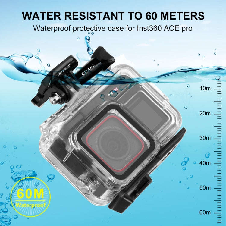 For Insta360 Ace Pro / Pro 2 PULUZ 60m Underwater Waterproof Housing Case with Base Adapter & Scr...