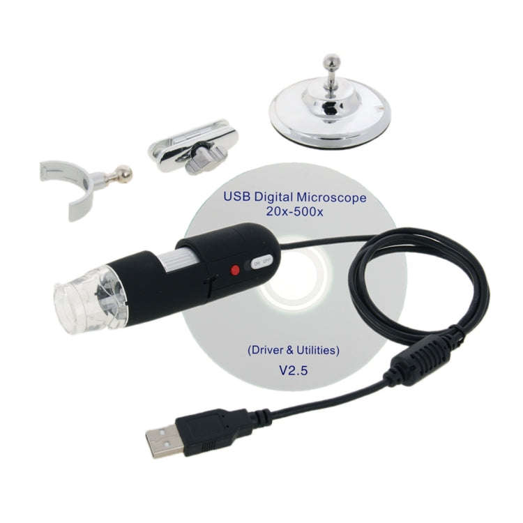 1.3 Mega Pixels 500X USB 2.0 Digital Microscope with 8 LED(Black)