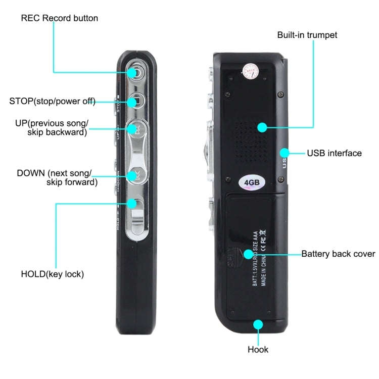 4GB Digital Voice Recorder Dictaphone MP3 Player, Support Telephone Recording, VOX Function(Black...