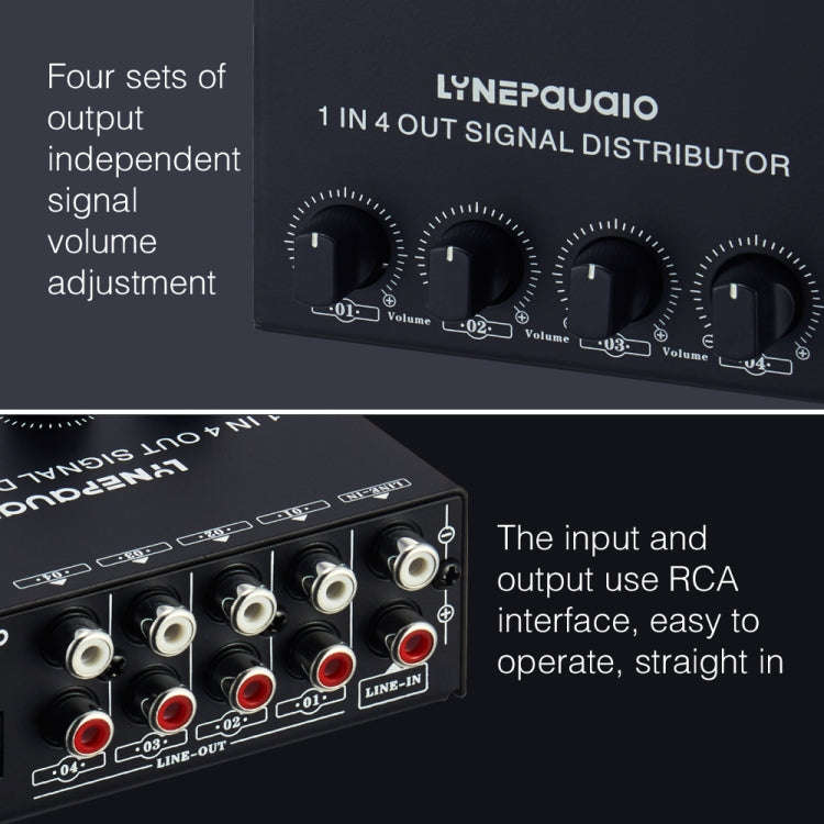 1-In 4-Out Front Stereo Signal Amplifier, Independent Output Volume Adjustment RCA Interface No L...