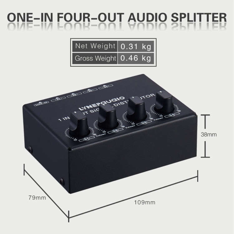 1-In 4-Out Front Stereo Signal Amplifier, Independent Output Volume Adjustment RCA Interface No L...