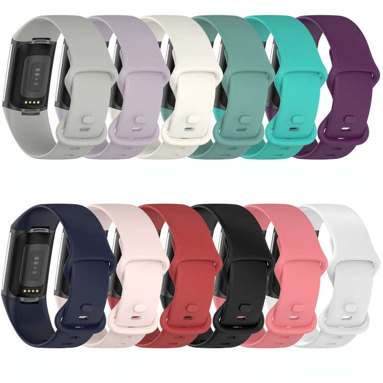For Fitbit Charge 5 Monochromatic Silicone Watch Band, SizeLarge Size(Black)
