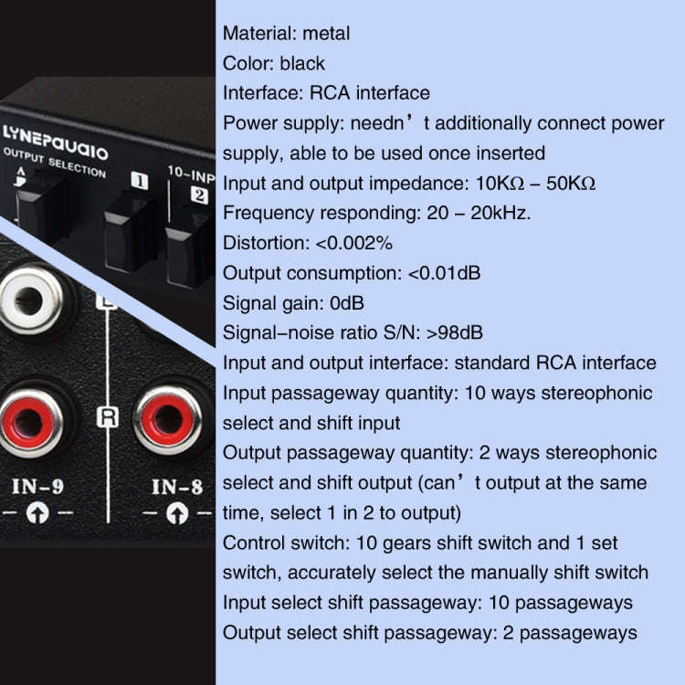 B059 10 In 2 Out / 2 In 10 Out 2-Way RCA Switch Audio Frequency Signal Select Shift Device Loudsp...