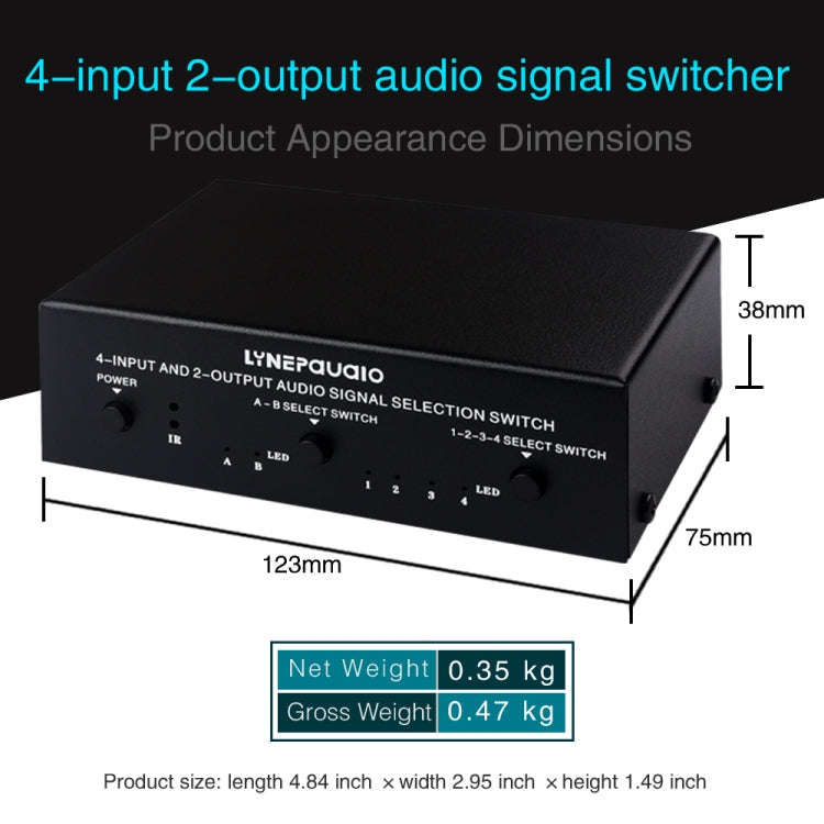 4 In 2 Out / 2 In 4 Out RCA Audio Signal Selector Switch Device with Remote Control