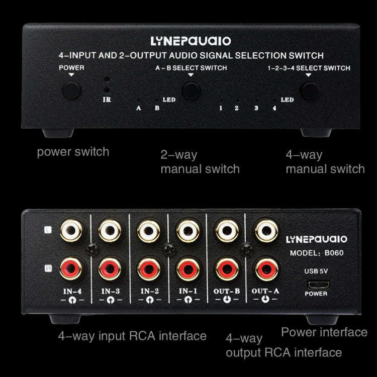 4 In 2 Out / 2 In 4 Out RCA Audio Signal Selector Switch Device with Remote Control