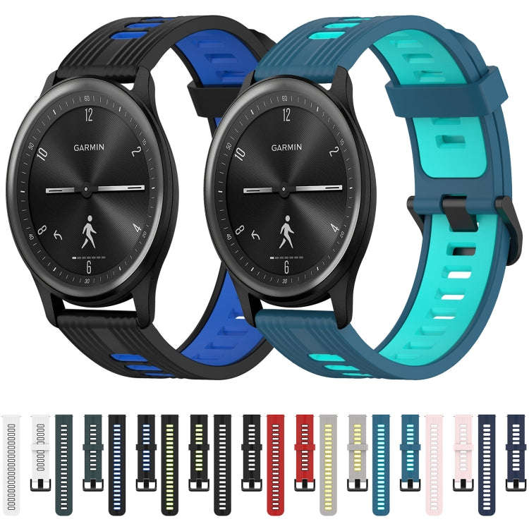For Garmin Vivomove Sport 20mm Vertical Pattern Two-Color Silicone Watch Band(Black+Grey)