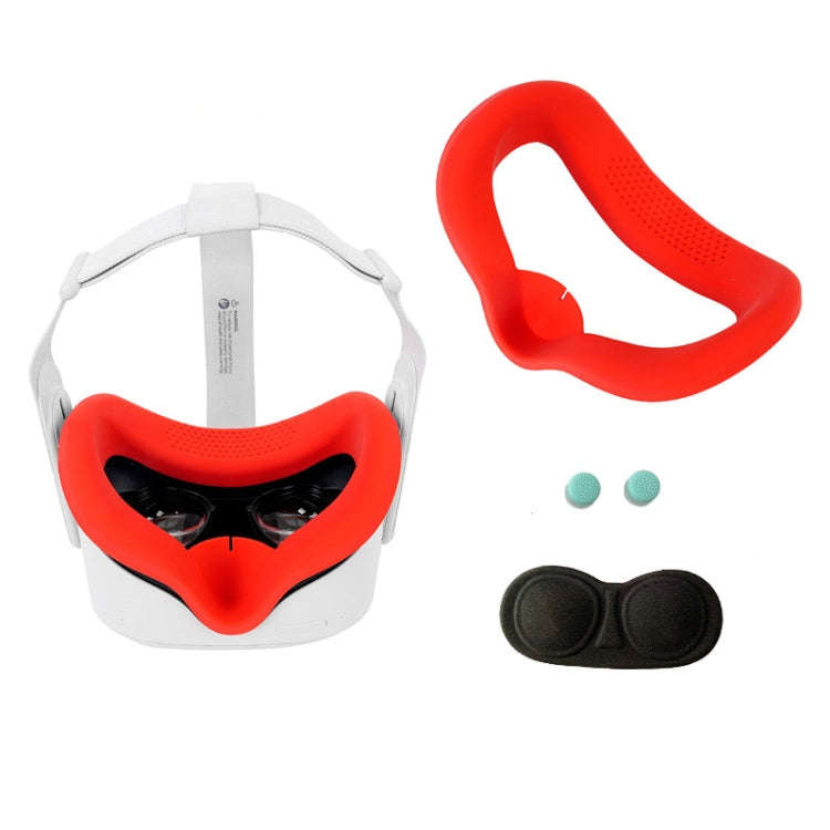 JD-391215 Suitable for Quest 2 Generation VR Eye Mask Silicone Cover + Lens Cover Set(Red)