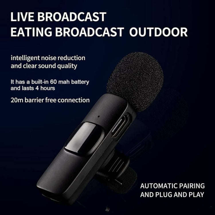 K9 Wireless Clip-on Auto-Sync Noise Cancelling Live Mini Microphone with 8-Pin Receiver