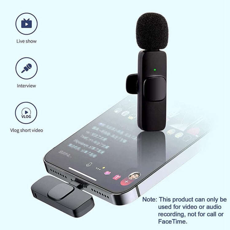 K9 2 in 1 Wireless Clip-on Auto Noise Cancelling Live Mini Microphone, Port: 8 Pin